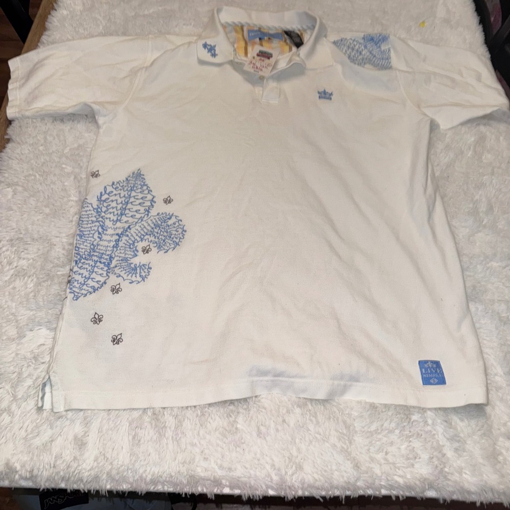 Enyce Polo Shirt Mens 3XL White Excellent Y2K Fleur De Lis Graphic Streetwear